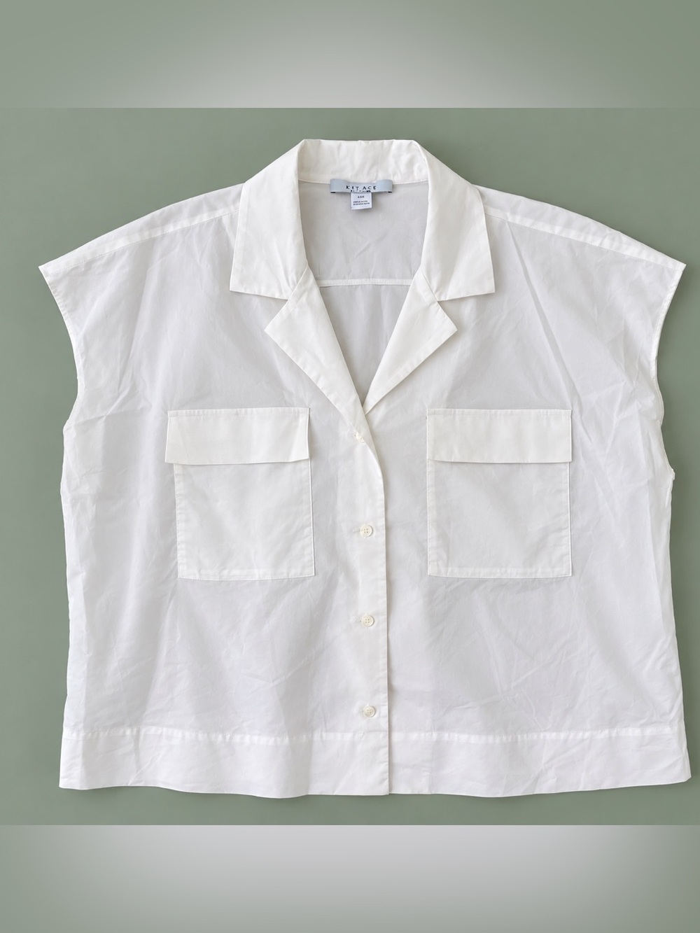 Kit and Ace White Sleeveless Utility Button-Up Shirt Pocketed SZ L